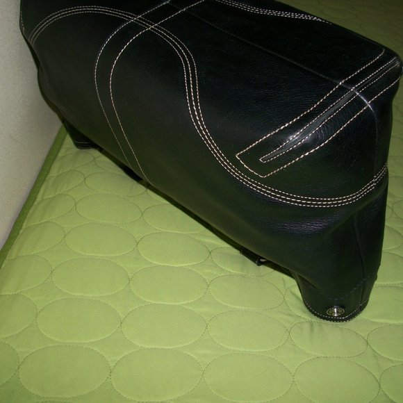 Coach Black Large Leather Beige Stitch Satchel/Shoulder Handbag - Picture 9 of 16